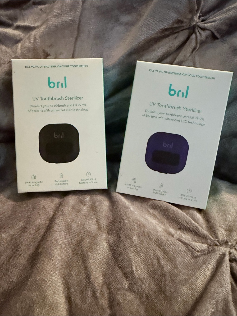 brl UV Toothbrush Sterilizer - White Box with Black & Purple Units